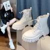 Platform Ankle Boots Women Autumn Winter PU Leather Combat Booties Punk Thick Bottom Motorcycle Boots Side Zip Work Botas Mujer