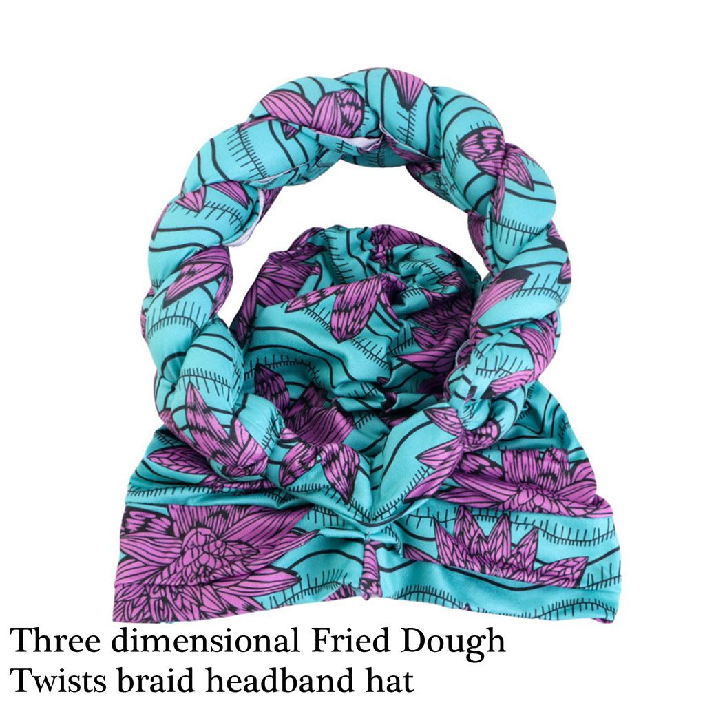 African Braided Headwrap High Skull Turban Cap Flower Printed Hijab Head Scarf for Music Festival Theme Event Oversized