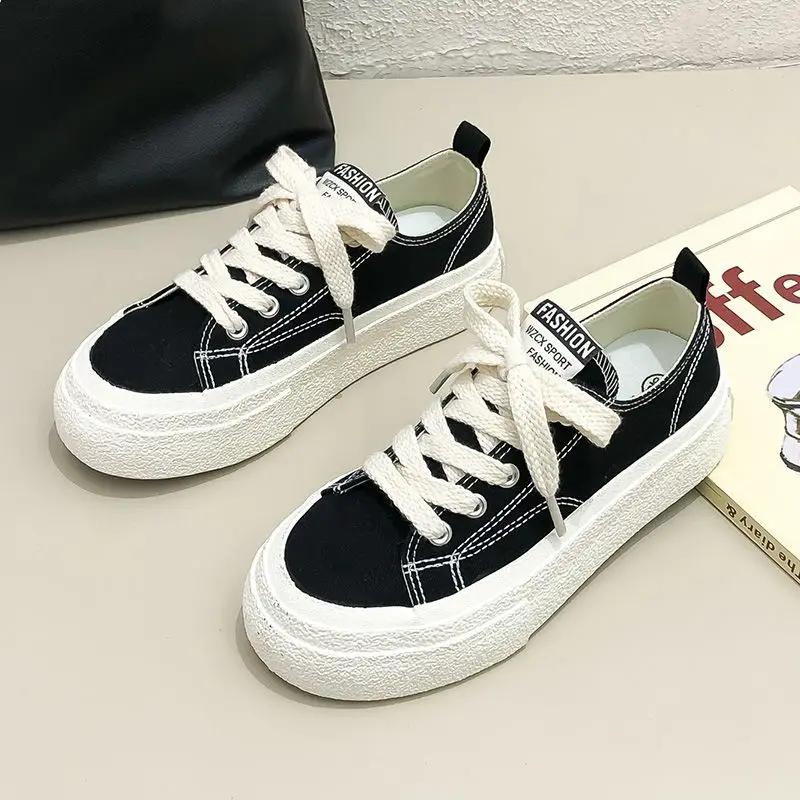 Fashion High on Platform Women's Canvas Shoes Comfortable and Elegant Korean Daily Routine Quality Y2k Fashion Walking Ladies Footwear