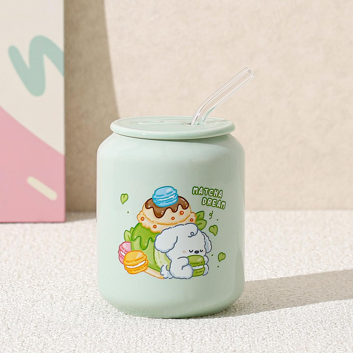 

Cute Birthday Cake Ceramic Mug with Pull-tab Lid and Straw - Custom Logo Gifts 420ml