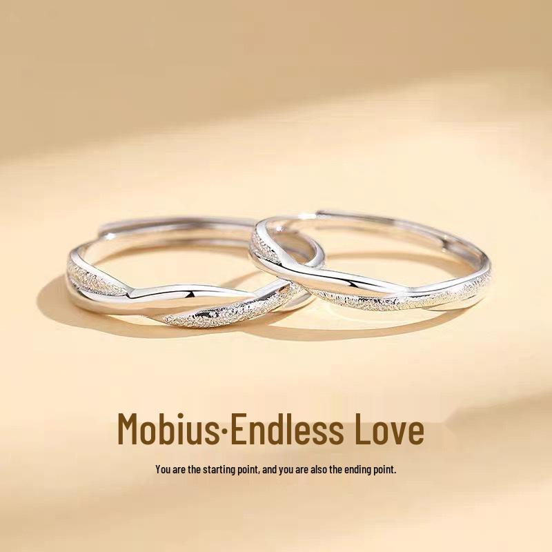 925 Sterling Silver Mobius Strip Couple Rings - Minimalist Band Pair for Men & Women, Valentine's Day Gift