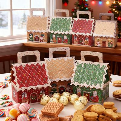 Christmas Treat Boxes 8 Pieces Holiday Goodie Package with Handle Christmas Wrapping Containers for Party Gathering Home Office