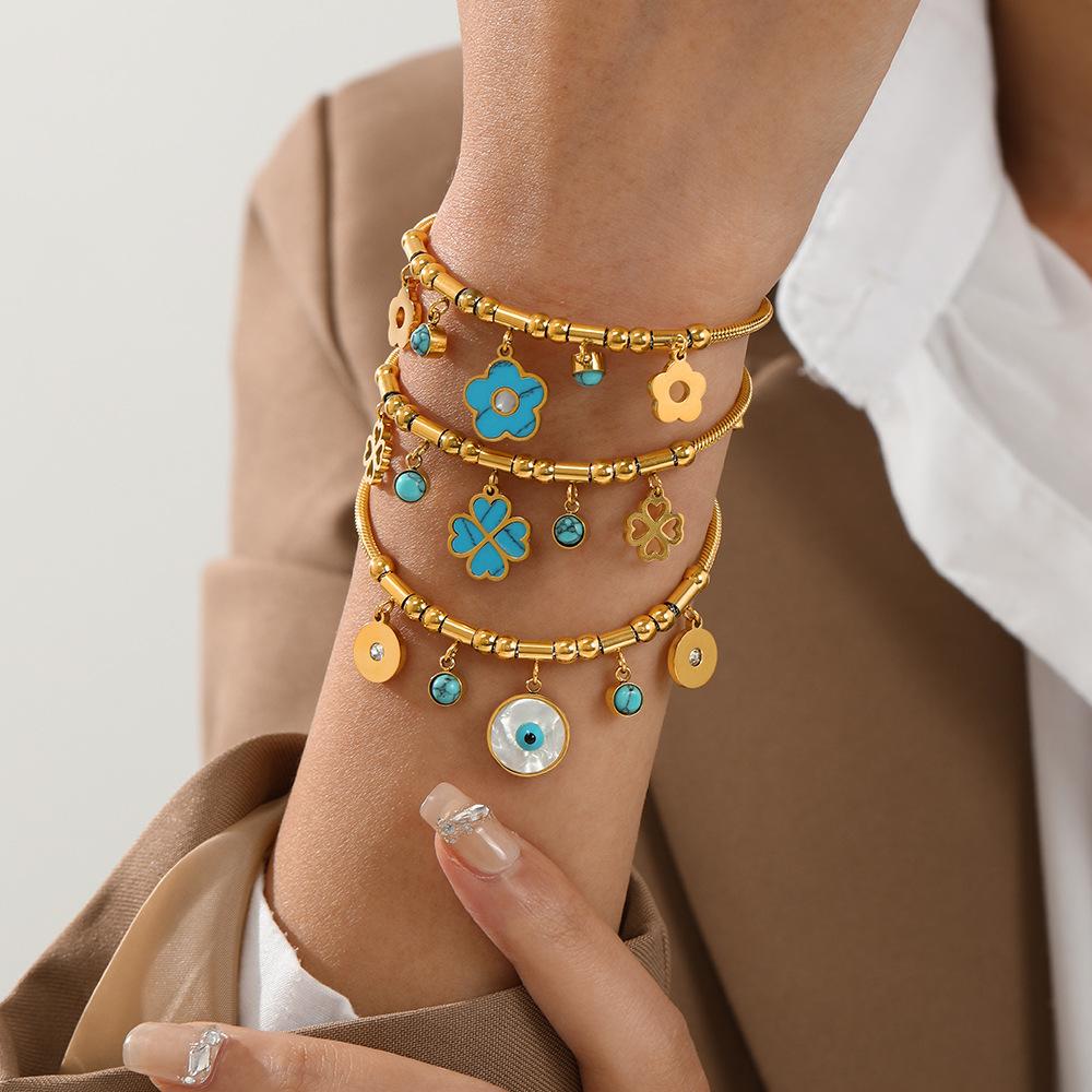 European and American fashion flower titanium steel bracelet personalized fashion turquoise 18K gold-plated stainless steel bracelet women