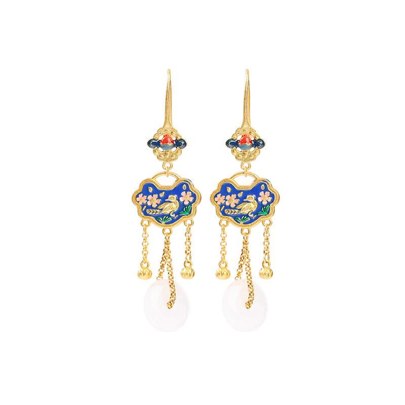 Cloisonné Enamel Gold-Plated Ruyi Tassel Earrings Recommended by Xiaohongshu Blogger