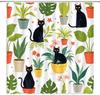Black Cat Green Leaves Shower Curtain Cats Potted Succulent Tropical Plant Cactus Leaf Watercolor Monstera Floral Botanical