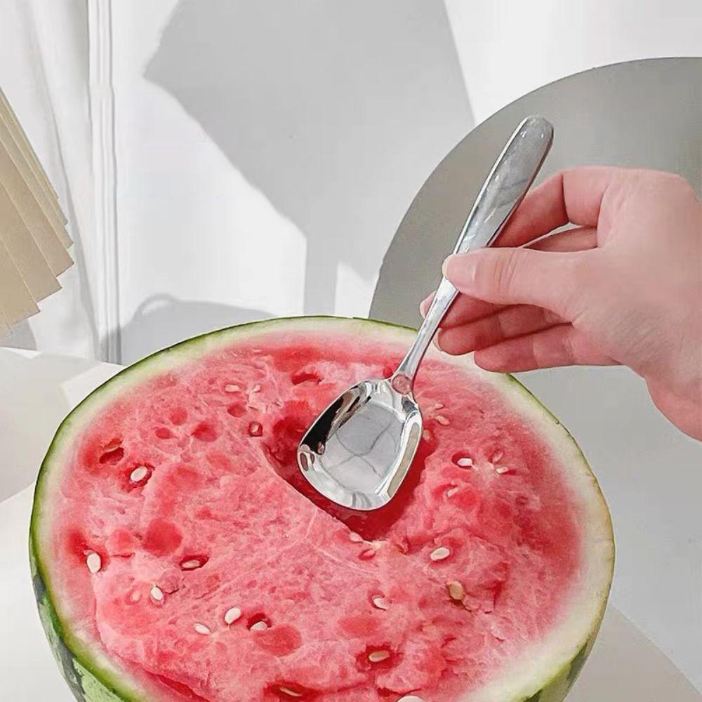 2Pcs Fashion 6.7Inch Stainless Steel Square Spoons Thick Silver Soup Spoons Mirror Polish Long Handle Rice Spoons