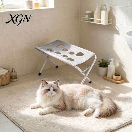 Cat Nail Trimming Sling Pet Grooming Table with Foldable Stand, Adjustable Strap, Hammock, 8-Hole Bathing Restraint Net Washing Station
