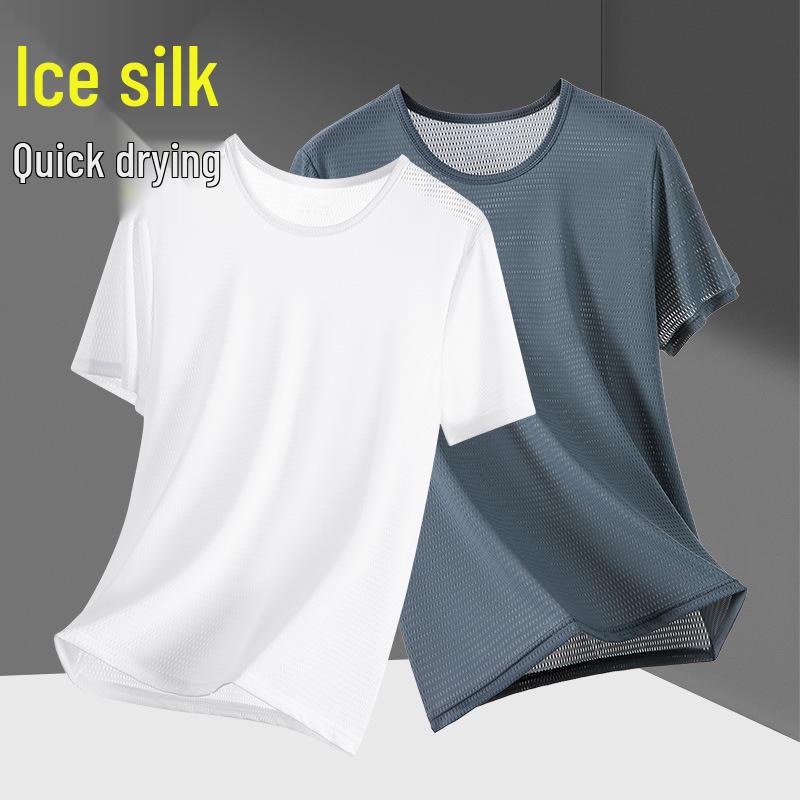 Men's Quick-Dry Ice Silk Mesh T-shirt - Breathable, Lightweight, Short Sleeve for Summer Sports