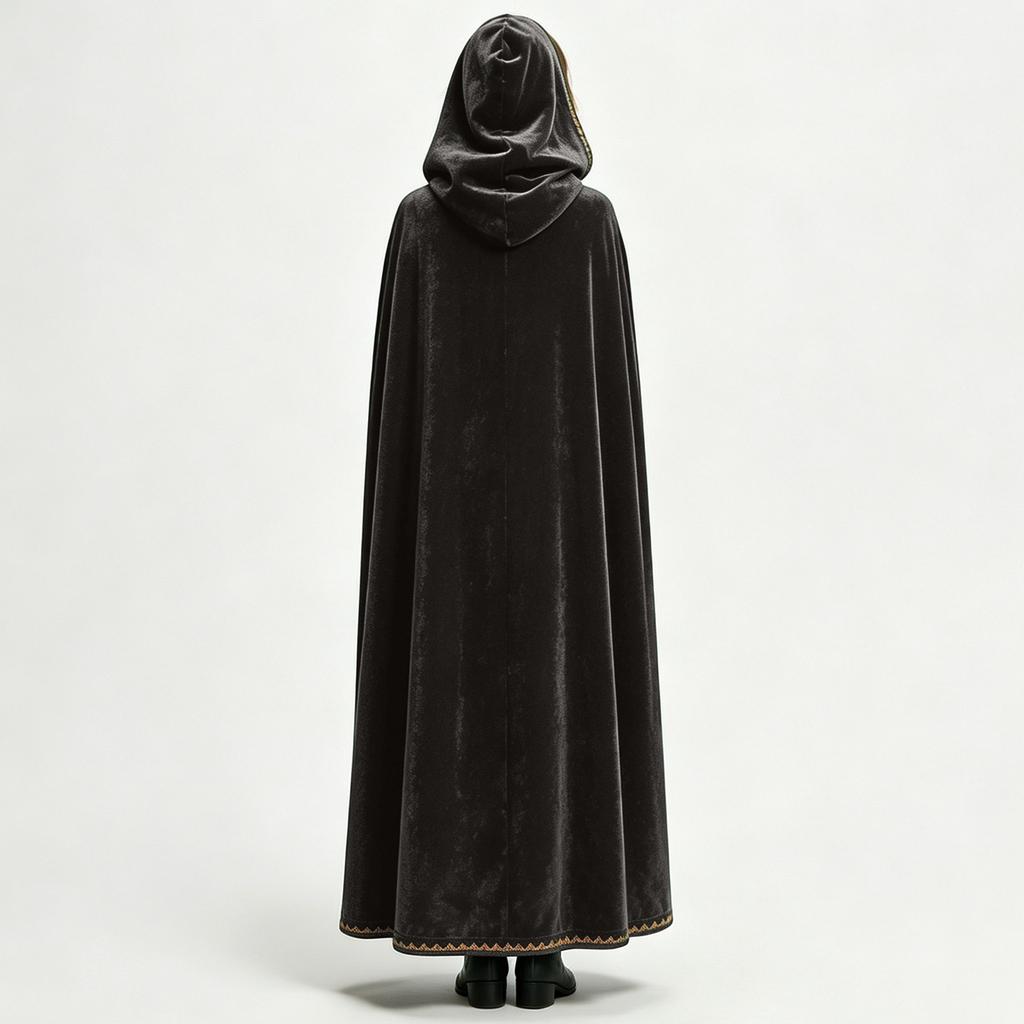 Manteau à Capuche en Velours pour Femme Longue Cape avec Passementerie Décorative pour Costume d'Halloween Cosplay et Événements Thématiques