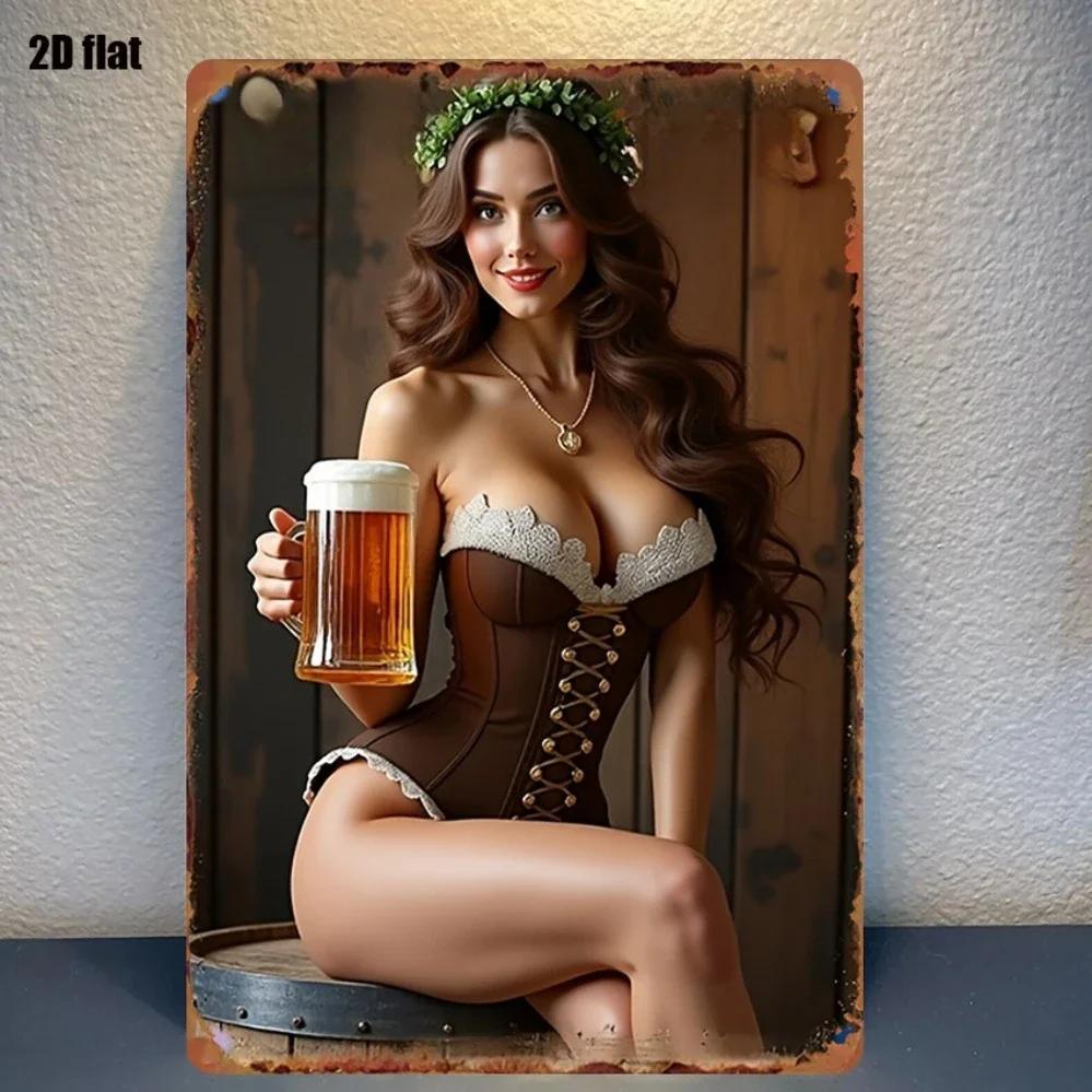 

Vintage German Beer Girl Metal Wall Art 8x12 Inch Leather Pants Retro Bar Sign Easy to Hang 20x30cm