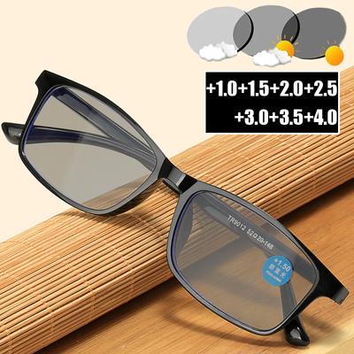 Outdoor Color Changing Sunglasses Blue Light Blocking Women Men's Photochromic Reading Glasses Vintage Presbyopia Eyewear To+4.0