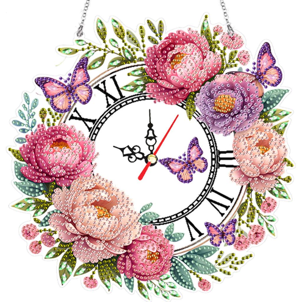 2D Flat DIY Wreath Irregular Shaped Drilling Diamond Painting Clock Pendant 5D Hanging Clock Art Craft for Home Decoration
