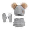 Children's hats Outdoor warm three-piece set Boys and girls fleece ear protector pullover hat Cute hairball knitted wool hat