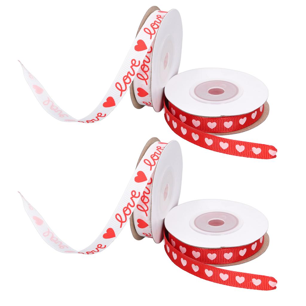 4 Rolls Heart Printed Fabric Ribbons Delicate Patterns Valentine"s Day Ribbons for Wedding