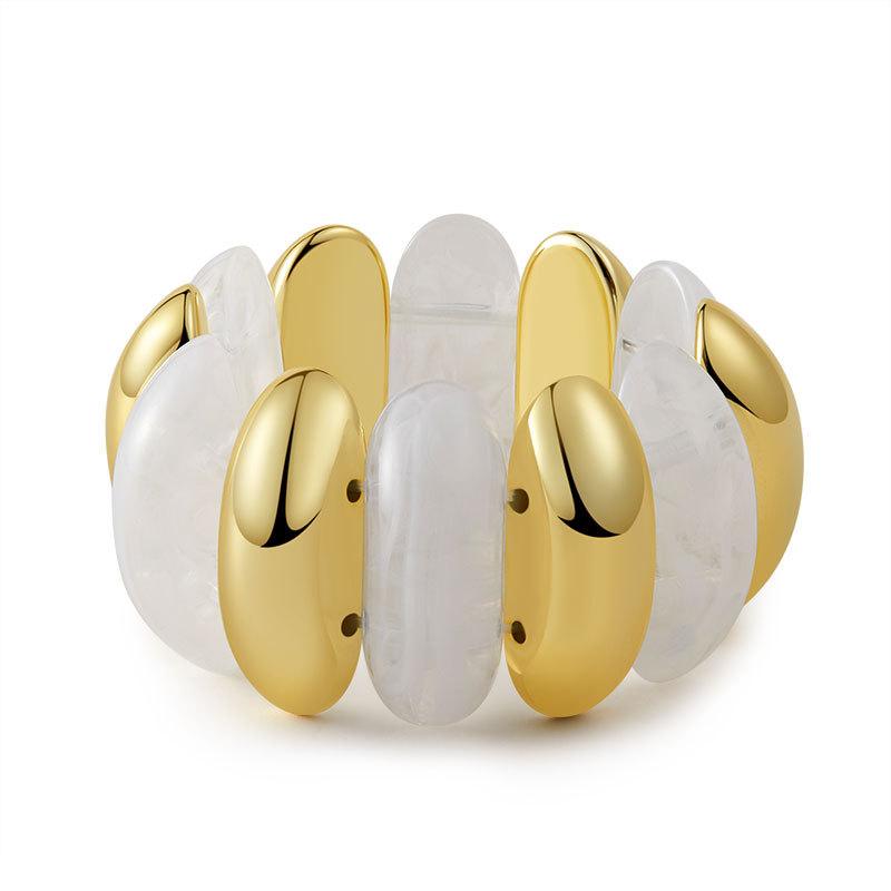 Bracciale Elastico Vintage Smudging Geometrico Largo Chunky per Donne Gioiello per Mano in Acrilico