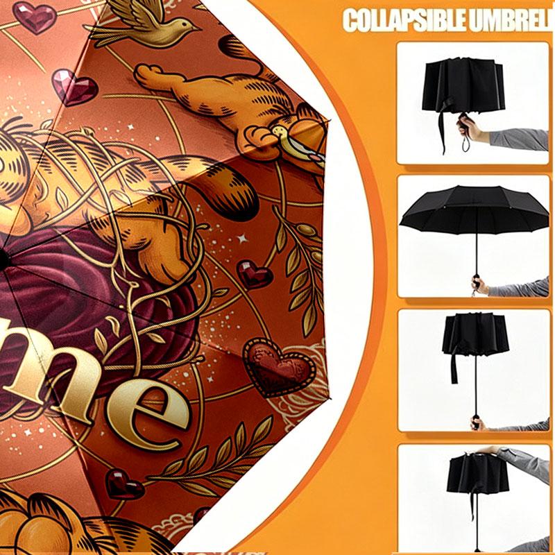 Personalisierter Garfield-Druckschirm mit individuellem Namen, Automatisches Öffnen und Schließen, Stabiler 8-Rippen-Rahmen, Für Pendeln, Camping, Wandern, Geburtstagsgeschenk