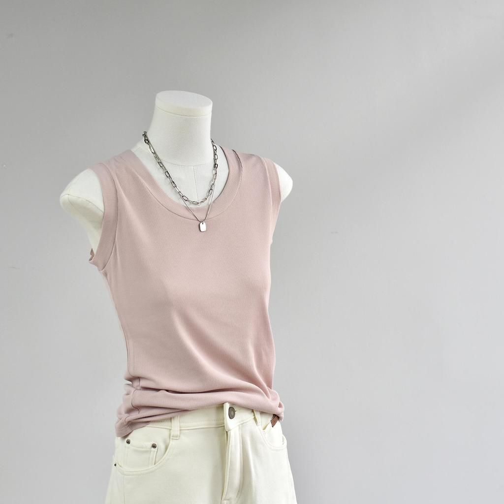 Ukosi Women's 2025 Spring Slim Fit Sleeveless U-Neck Knitted Shirt