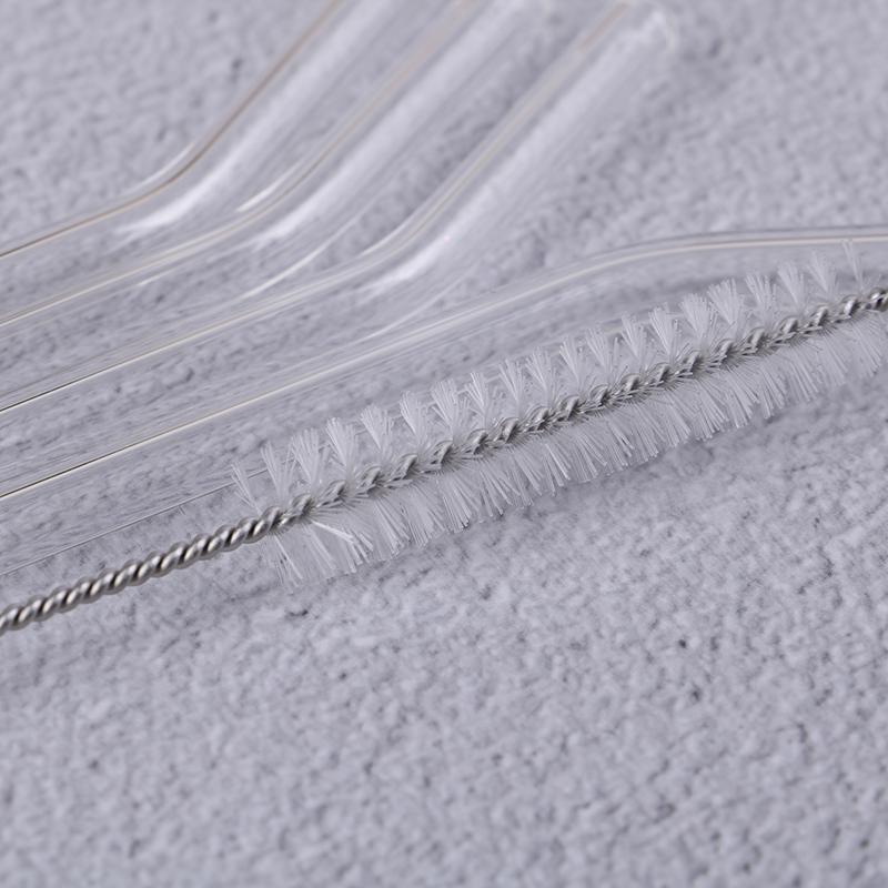 Pailles à courbure droite en verre Transparent, brosse de nettoyage pour boissons, Bar, 5 pièces