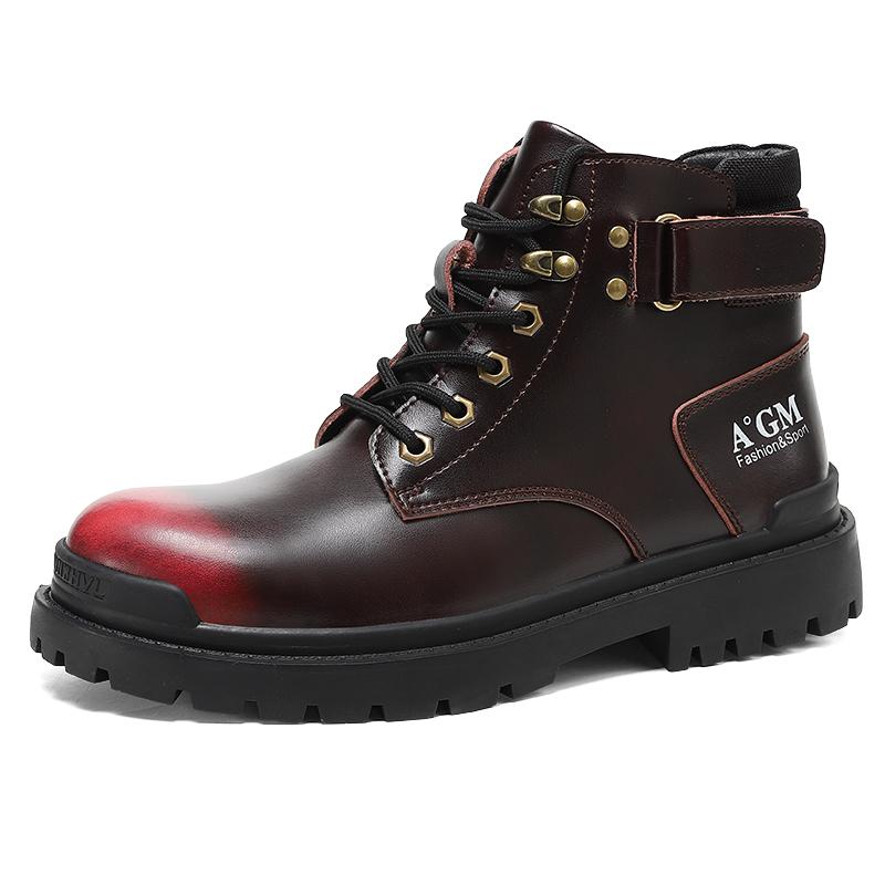 Trend Boots Men's Lace-up Thick-soled Wear-resistant Work Boots Fashion Casual Leather Boots High-top Outdoor Motorcycle Boots