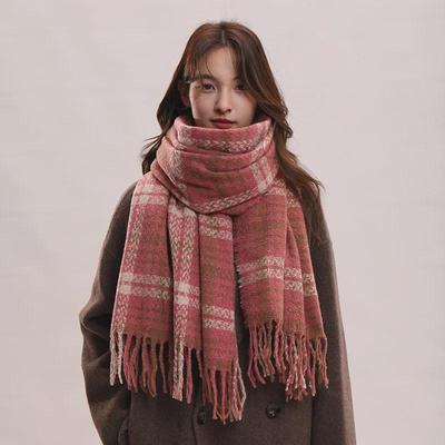 2024 Women's Thick Plaid Scarf: Korean Style, British Elegance, Warm Shawl for Autumn & Winter