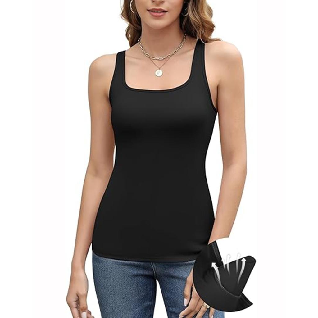 Chamleaks Women's Tank Top with Built In Bras Adjustable Wide Strap Padded Camisole Summer Cami Shirts