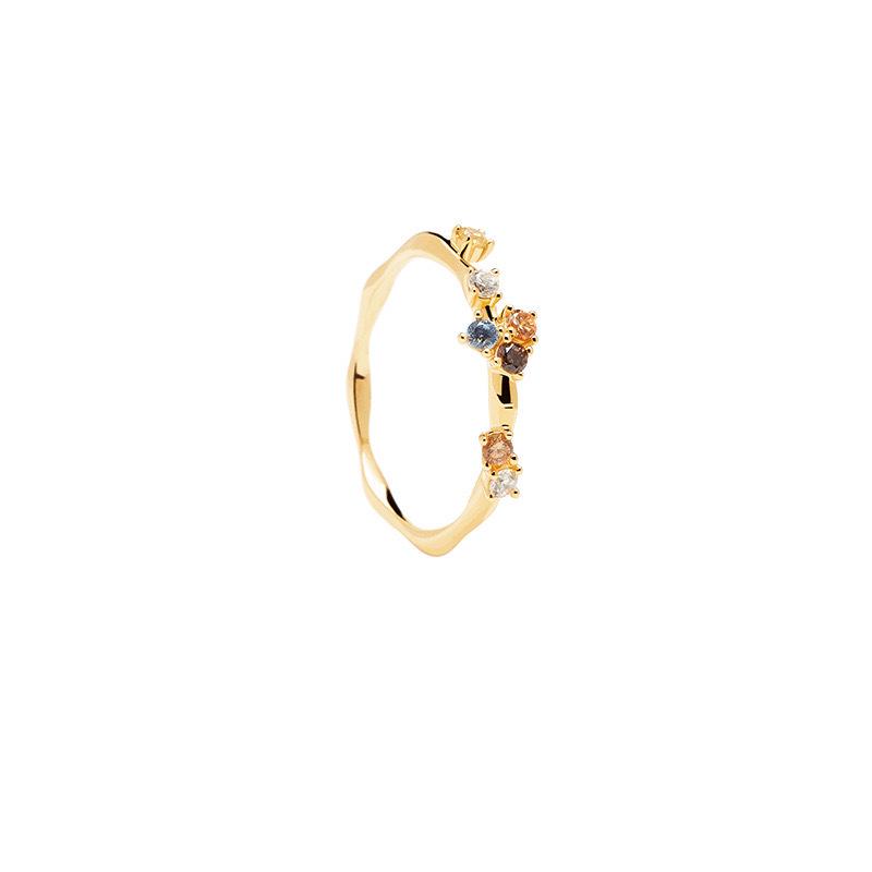 European Spanish Minimalist Crown Zircon Ring with Multicolor Diamonds for Women