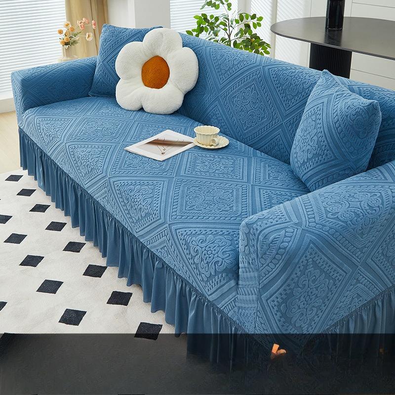 New Skirted Sofa Cover  All Purpose  Four Season Anti Cat Scratch  Straight Row Three Seat Sofa Cover Cloth