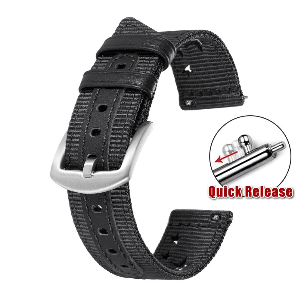 Nylon Watch Band 18mm 20mm 22mm for Seiko for Omega Breathable Nylon Leather Strap Quick Release Bracelet Smartwatch Wrist Bands