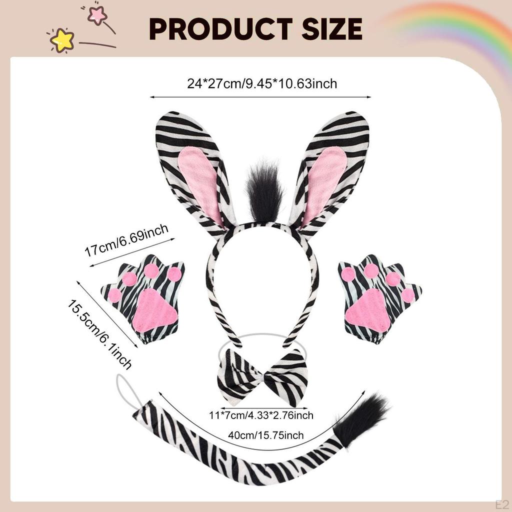 Zebra Ears and Tail Set Creative Paw Gloves for Halloween Carnival Performance
