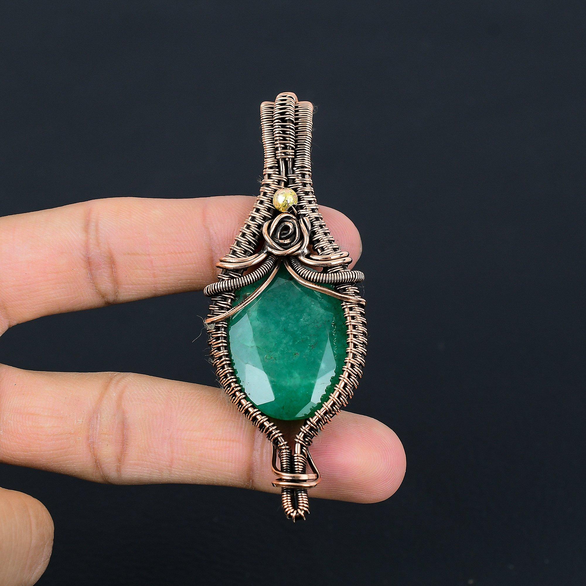 

Изумрудная подвеска, Подвеска из медной проволоки 999 пробы, Ювелирные изделия с драгоценными камнями, Подвеска ручной работы, Потрясающие украшения, Подарок для нее 2.55 Inches