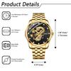 Dragon Watch Men Stainless Steel Gold Luminous Analog Calendar Dragon Quartz Watch Vintage 3ATM Waterproof Men Fashion Accessory Gold
