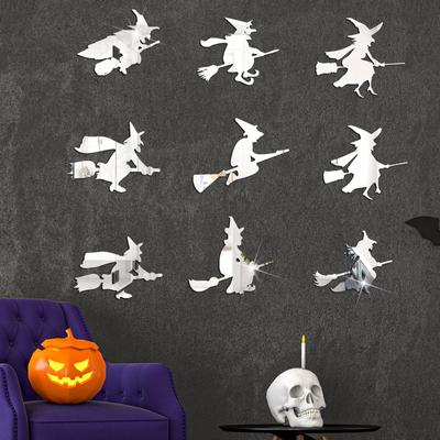 Halloween-Hexe-Acryl-Spiegelstab, dreidimensionale, selbstklebende Feiertagswand