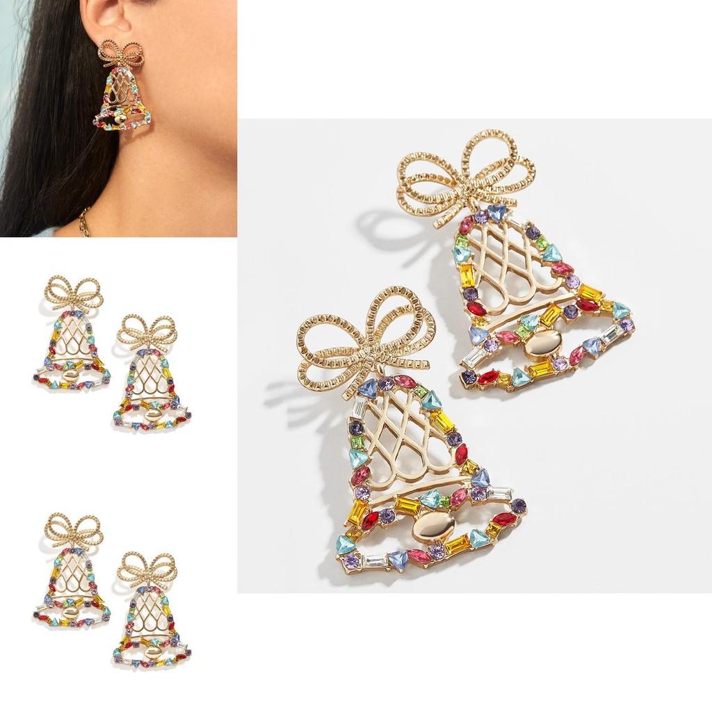 Stylish Alloy Crystal Bell Earrings Modern Design Perfect For Celebrations