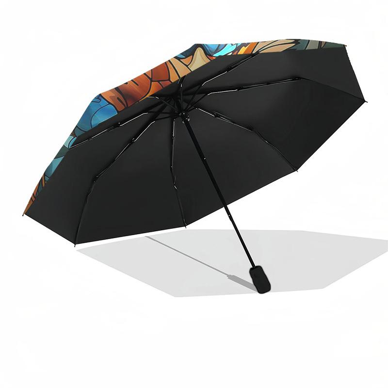 1pc Stained Glass Fox Design Automatic Opening Folding Umbrella with 8-Bone Iron Frame - Portable Outdoor for Fans, Travelers, Everyday Use, Festive G