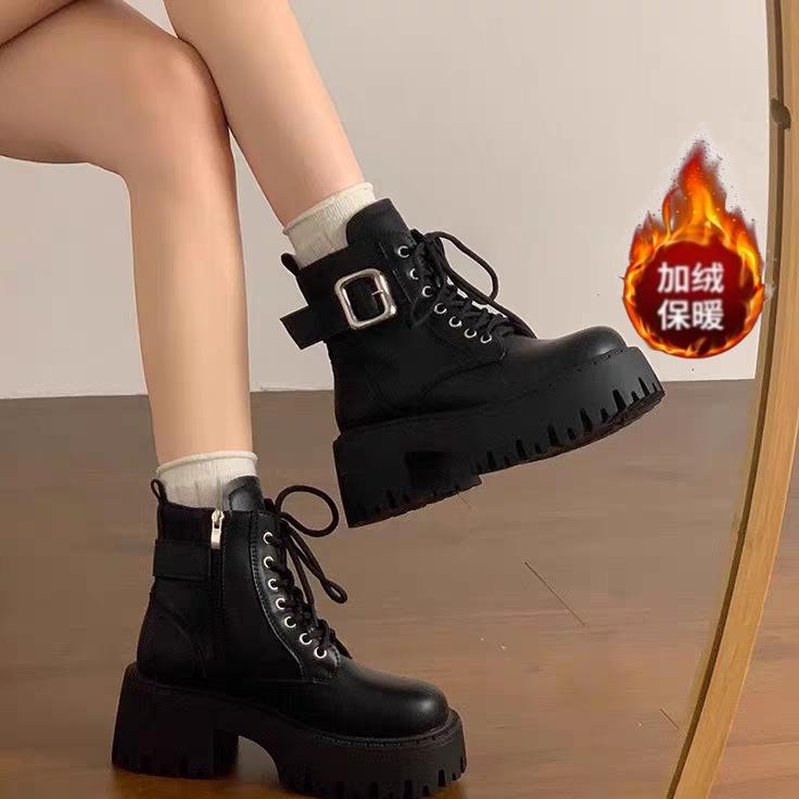 Martin boots autumn and winter new thick-soled heightening short boots British style temperament velvet short boots