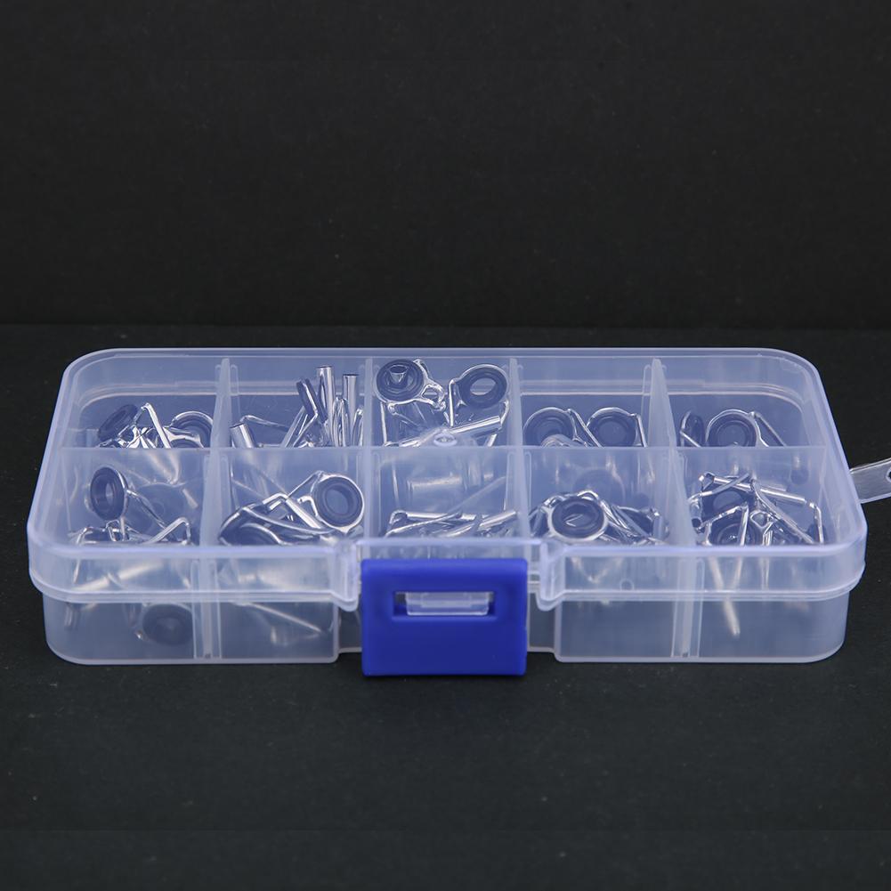 

54 pcs Stainless Steel Fishing Rod Guides Tip Rings with Storage Box Fish Tackle Accessories Kit