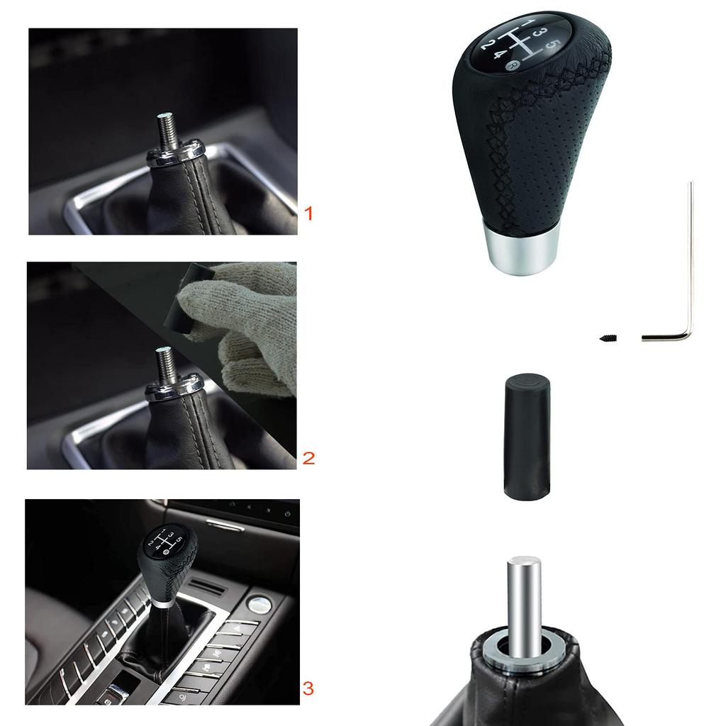 Lunsom PU Gear Shift Knob Shift Knob for General Auto Manual Cars 5-Speed (Black Stitching)