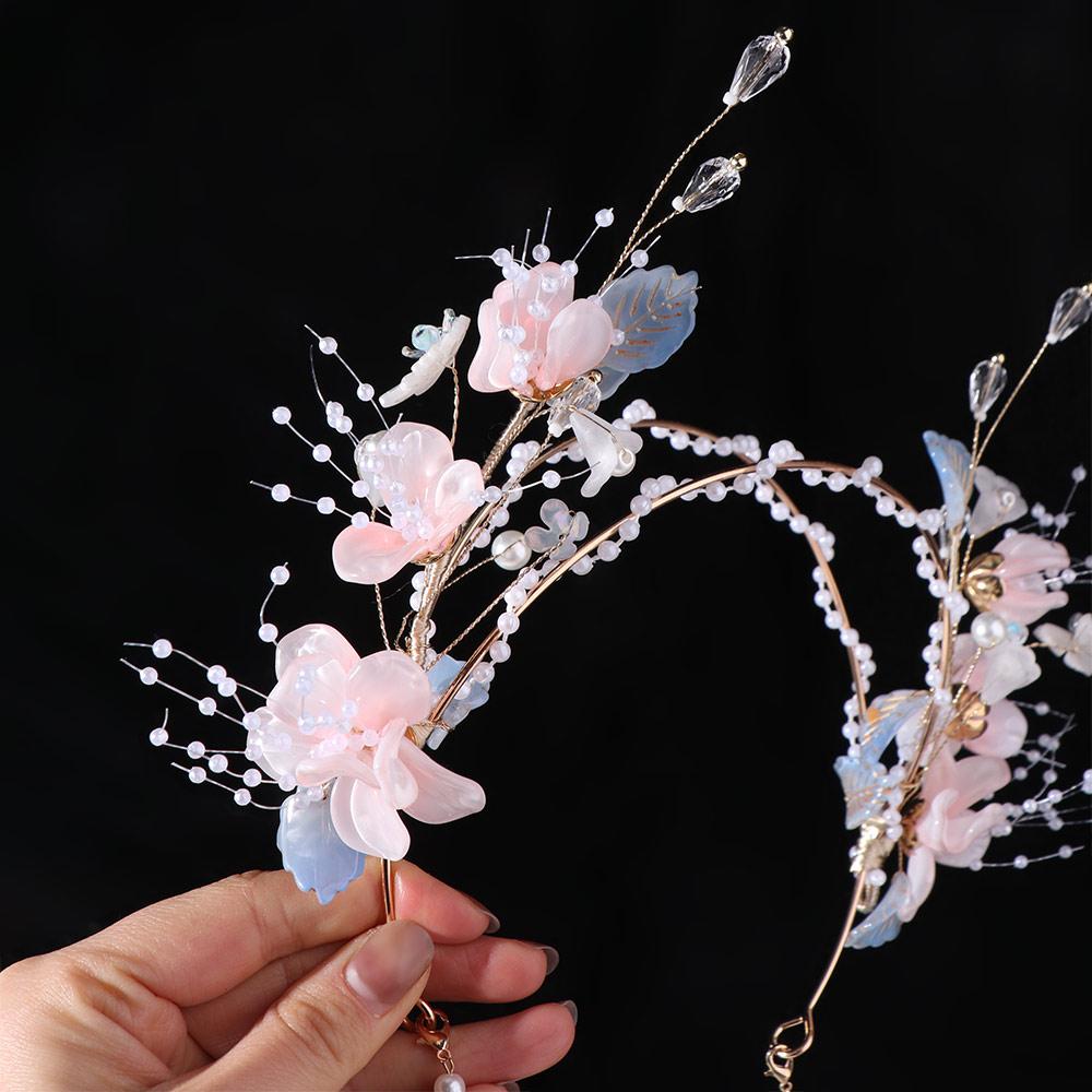 Flower Chinese Ancient Hairband Crystal Swaying Fairy Headwear Hanfu Tassel Hair Hoop Cheongsam
