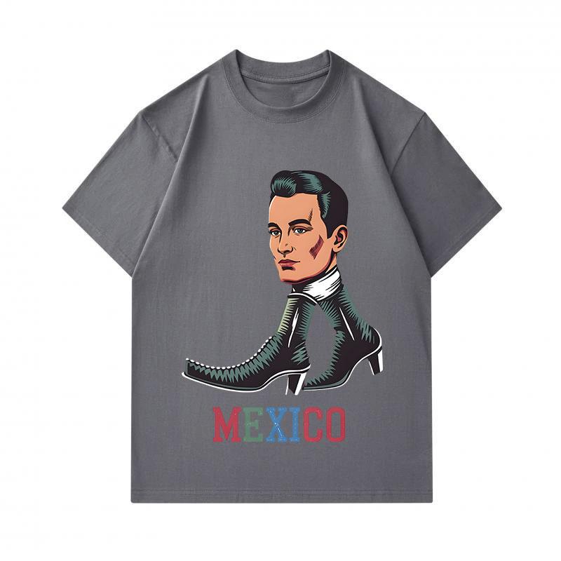 Men's 100% Cotton Crew Neck Short Sleeve T-Shirt, Fun Mexico Cool Man Boot Art Print Casual Comfortable Summer Tee for Daily Wear