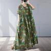 Simple Bohemian Long Dress Summer New Fattened Plus Short Sleeve Crew Neck Printed Dress Women's Clothing