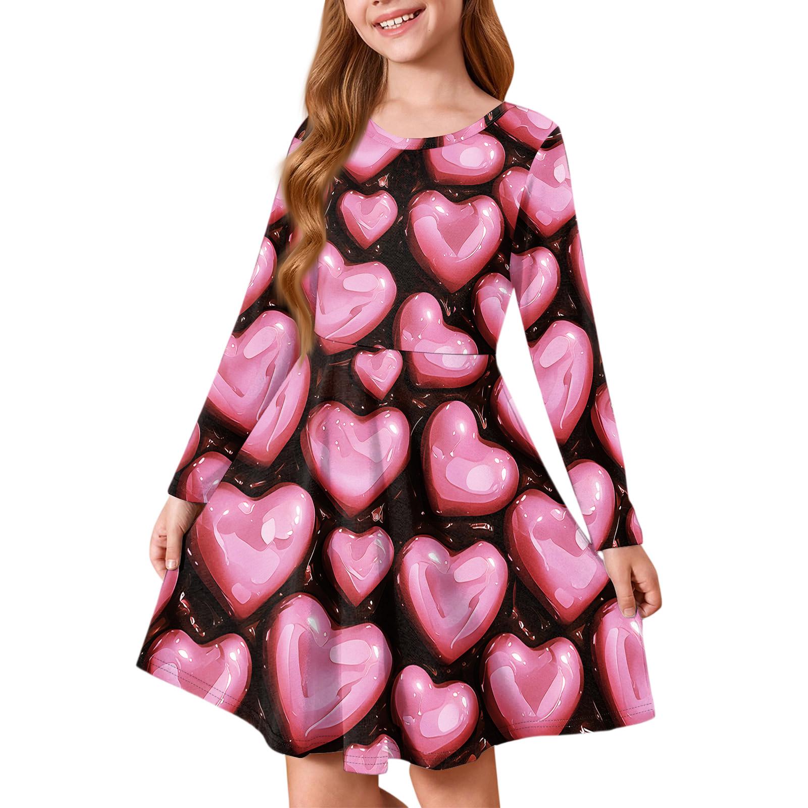 

Girls Summer Princess Dress - Long Sleeve A-Line T-Shirt Dress Valentine s Day 110