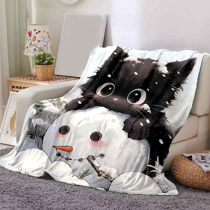 1 Stück Schneemann & Süße Katze Decke Weich Warm, Wohnzimmer, Reise, Camping, Auto Decken