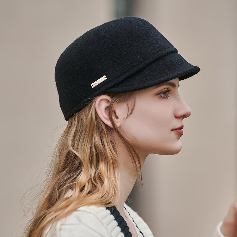Black Woolen Navy Octagonal Hat Female Autumn and Winter Xiaoxiang Beret Knight Top Hat British Equestrian Hat
