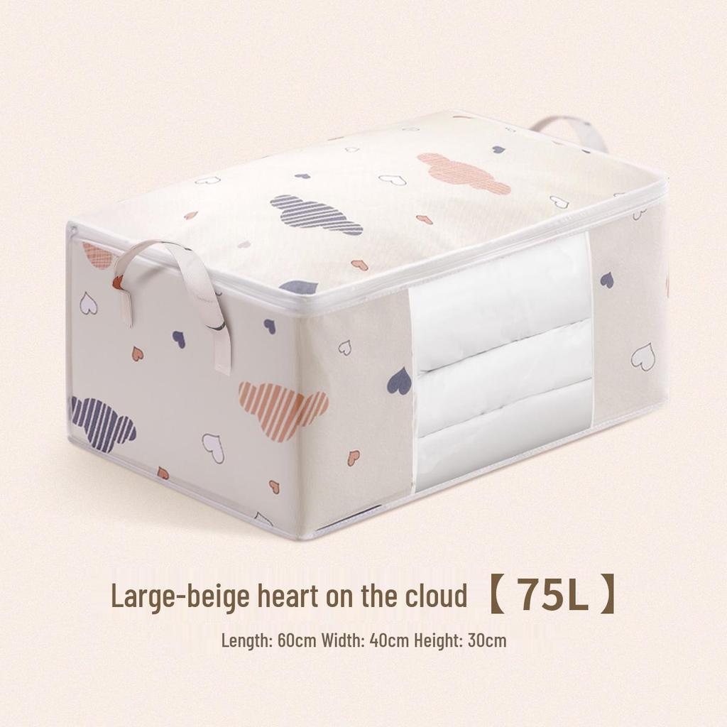 Large Capacity Transparent Window Quilt Storage Bag - Printed Cotton Bag for Clothes and Moving Organization