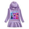 Kpop Demon Hunter Girls' Rainbow Ruffle Hooded Dress – Long Sleeve Princess Style for Spring & Autumn