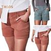 Shorts Cargo Femininos de Vestir Cintura Alta Elásticos Shorts Casuais Slim com Bolsos Roupa de Praia de Verão