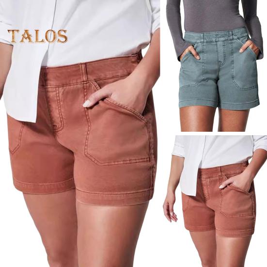Shorts Cargo Femininos de Vestir Cintura Alta Elásticos Shorts Casuais Slim com Bolsos Roupa de Praia de Verão