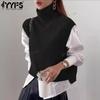 Women's Fashion Casual Fall Winter Solid Color Print Sleeveless High Neck Sweaters