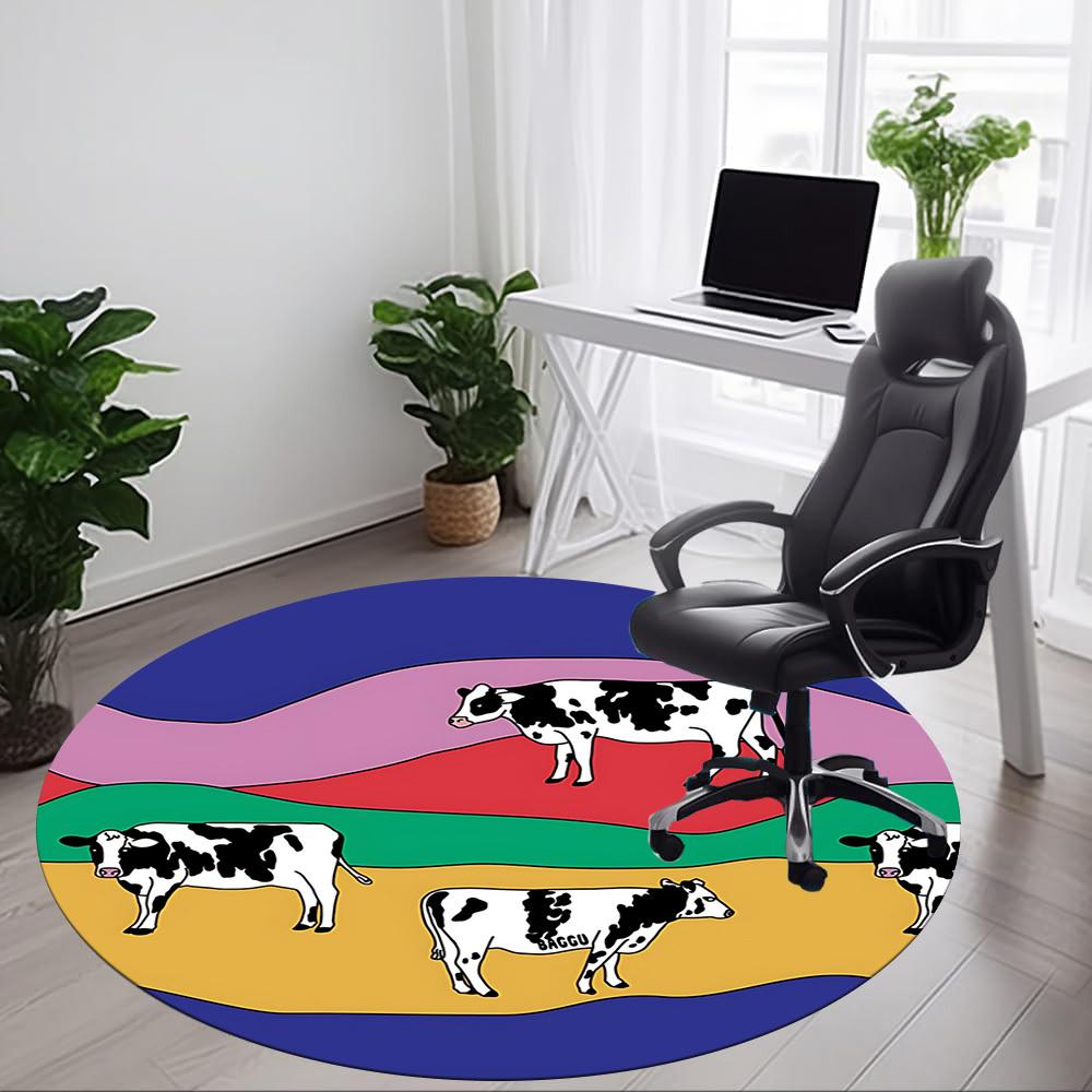 1pc Cows Pasture Office Round Area Rug,  Mat Suitable For Office, Under Office Chairs Bedroom Living Room Home Decor, Room Deco