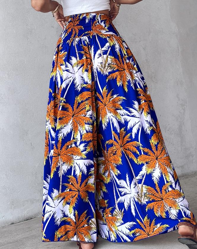 2024 Retro Floral Print Waist-Cinching Wide-Leg Pants for European and American Women